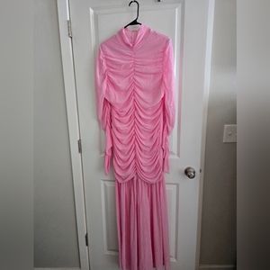 Pink rouched mock turtleneck maxi dress